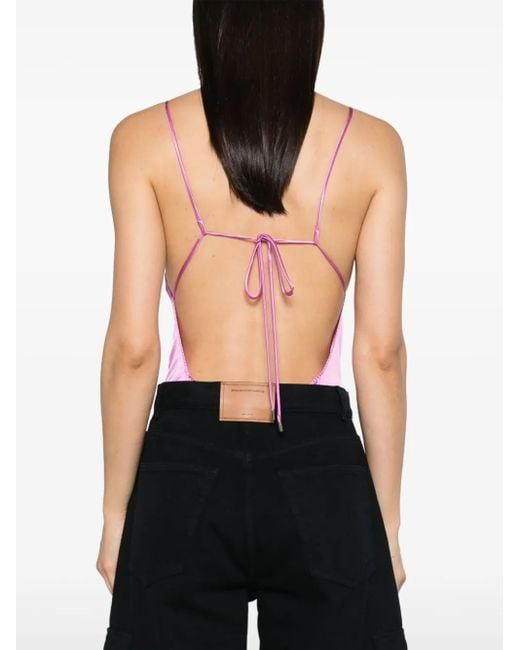 Max Mara Pink Square-Neck Silk Bodysuit