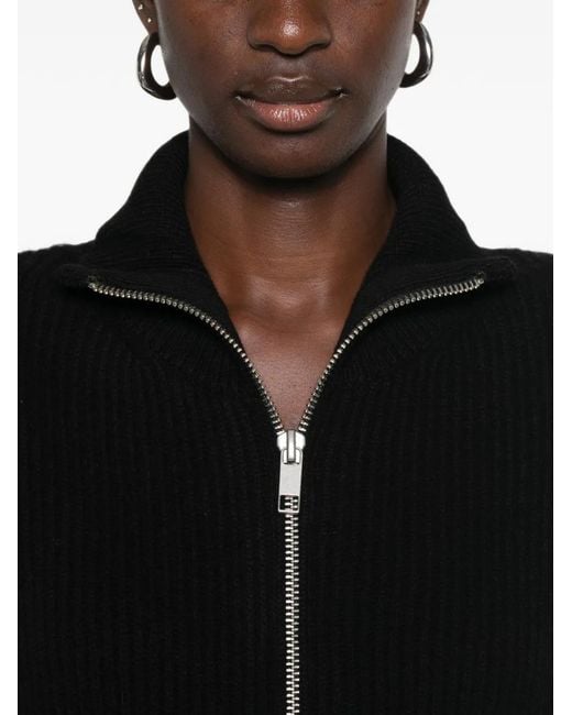 Frankie Shop Black Ribbed-Knit Zip-Up Coat