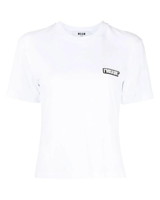 MSGM White Logo-Patch Short-Sleeve T-Shirt