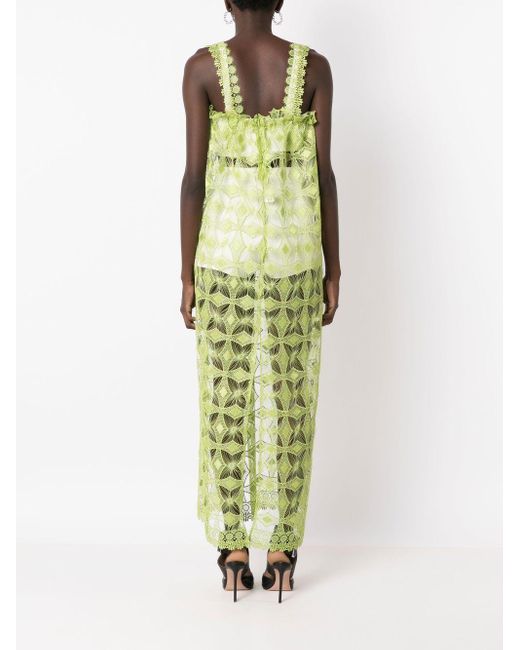 Olympiah Green Sheer Geometric Lace Dress