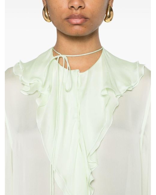 Victoria Beckham Green Romantic Semi-sheer Ruffled Shirt