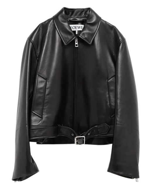 Loewe Black Belted Leather Jacket for men