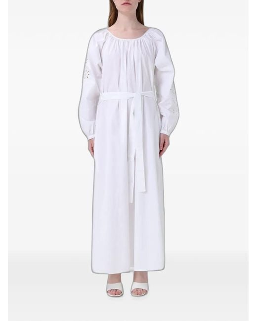 MEIMEIJ White Broderie-Anglaise Belted Maxi Dress
