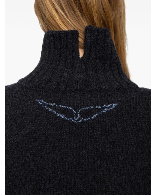 Zadig & Voltaire Blue Bleeza High-Neck Logo-Embroidered Wool Sweater