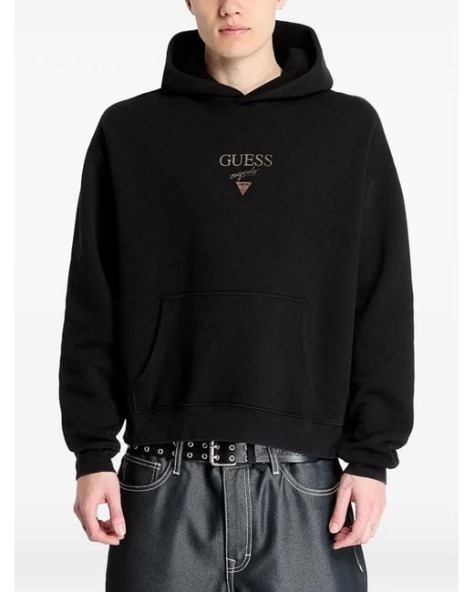 Guess Black Logo-Embroidered Hoodie for men