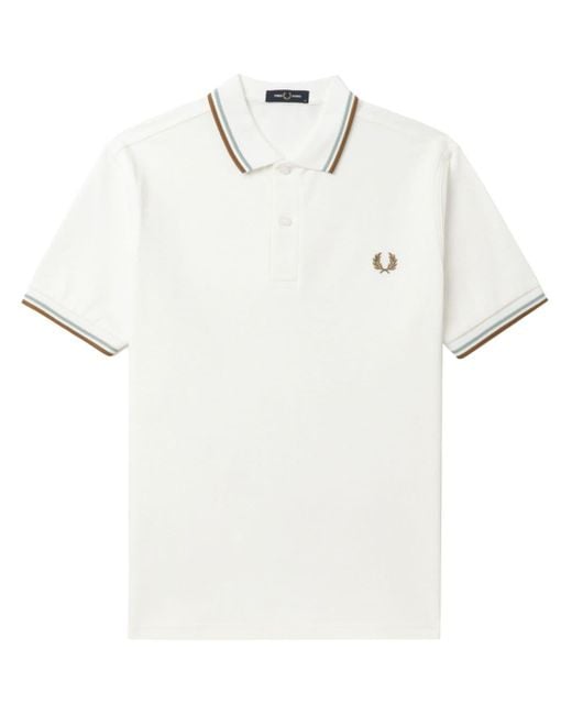 Fred Perry White Embroidered-logo Cotton Polo Shirt for men