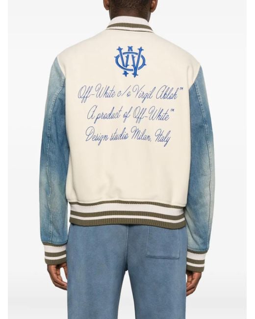 Off-White c/o Virgil Abloh Natural Denim-Sleeve Bomber Jacket for men