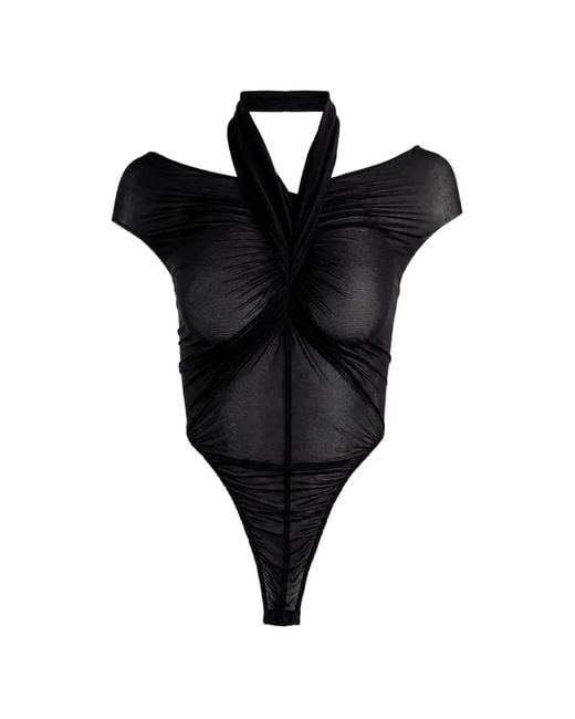 Atlein Black Draped Bodysuit