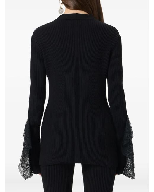 Blumarine Black Knitted Insert Lace Cardigan