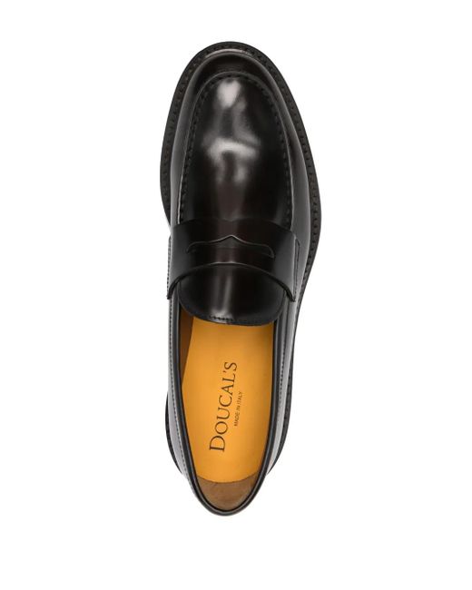Doucal's Black Brushed Calf Leather Penny Loafers for men
