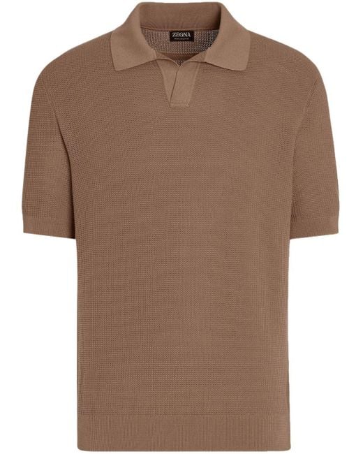 Zegna Brown Knitted Cotton Polo Shirt for men