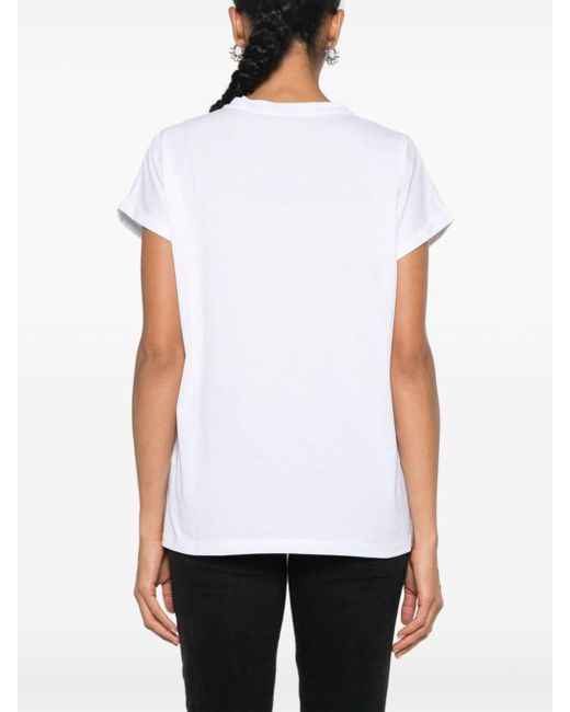 Balmain White T-Shirt mit beflocktem Logo