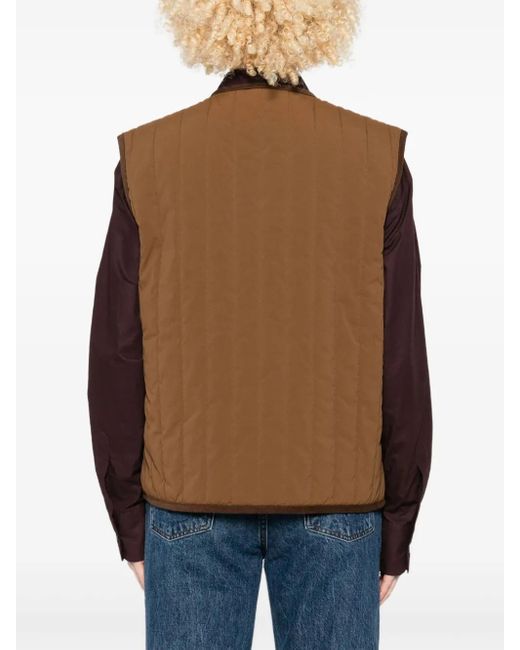 A.P.C. Brown V-Neck Quilted-Pattern Gilet for men