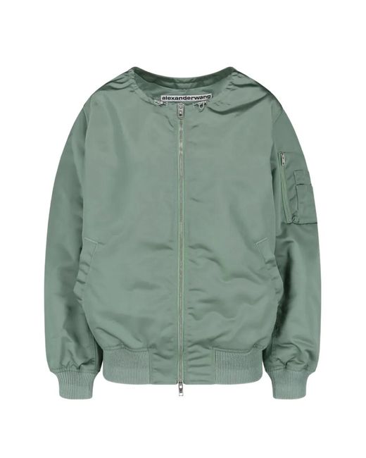 Alexander Wang Green Drawstring-Neck Utility-Pocket Bomber Jacket