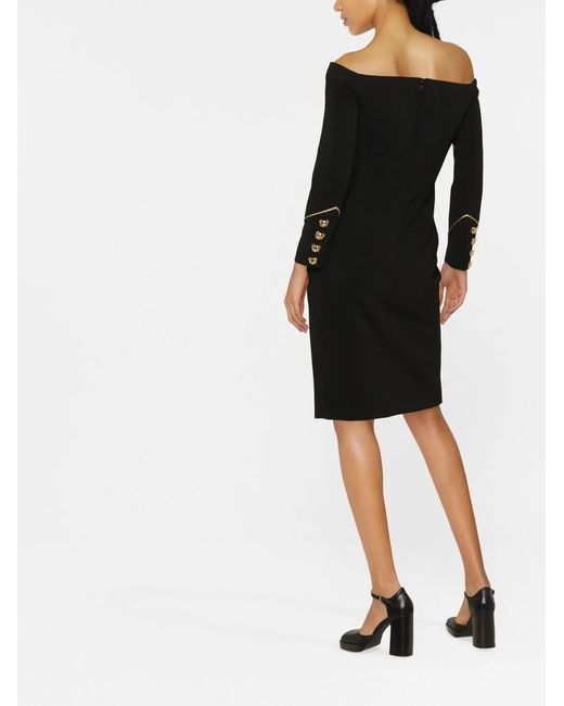 Moschino Black Teddy Bear-Buttoned Off-Shoulder Dress