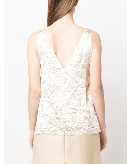 Lanvin White V-Back Crinkled-Effect Top