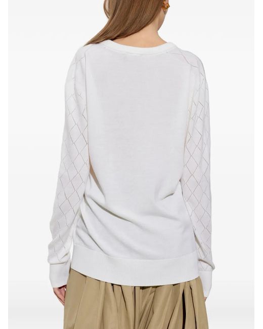 Balmain White Pointelle-Knit V-Neck Sweater