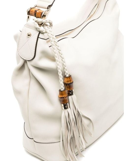 Gucci White Bamboo-detail Tote Bag