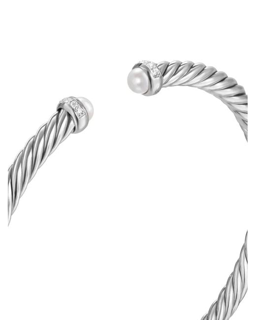 David Yurman White Sterling Cablespira Pearl And Diamond Bracelet (4Mm)