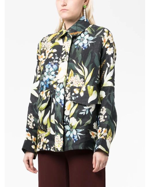 Bambah Green Gardenia Linen Trench Coat