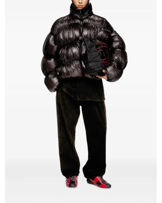 DIESEL Black Hooded Down Jacket With Bubble Effect for men