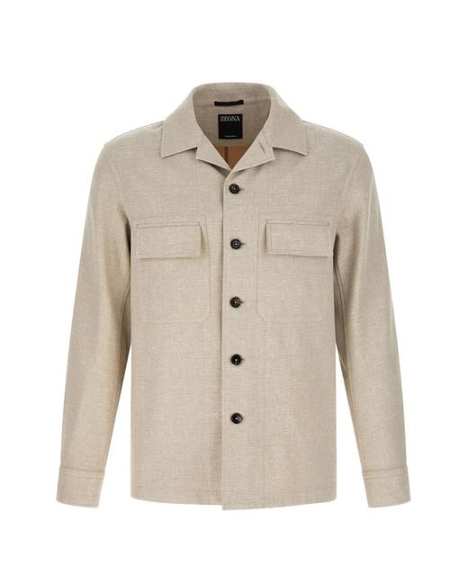 Zegna Natural Crossover Patch-Detail Overshirt for men