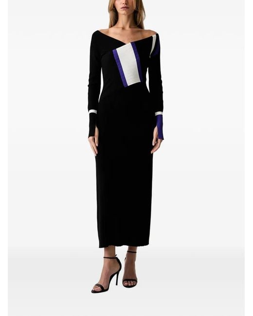 Patrizia Pepe Black Colour-Block Ribbed Midi Dress