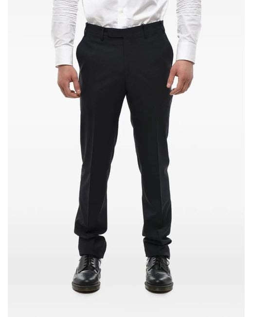 Corneliani Black Pressed-Crease Virgin Wool Trousers for men