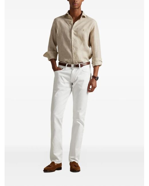 Polo Ralph Lauren White Long-Sleeve Linen Shirt for men
