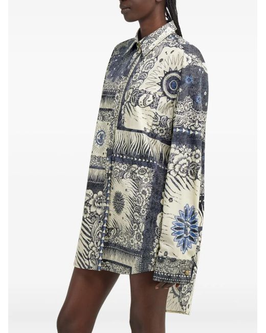 Roberto Cavalli Gray Bandana-Print Shirt Dress