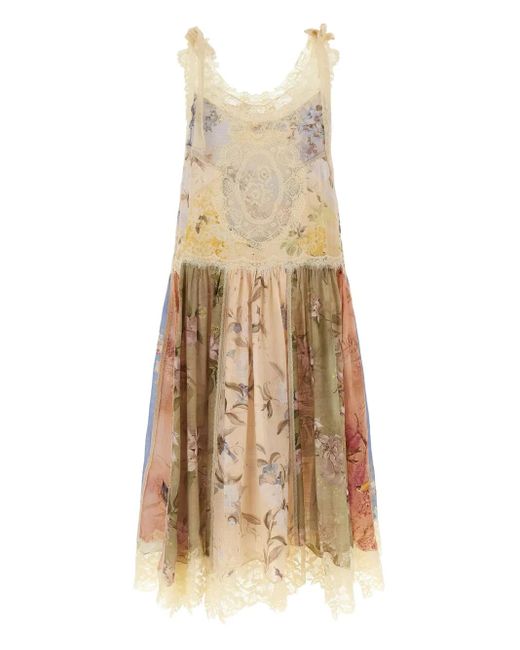 Zimmermann Natural Lace-Trimmed Floral Dress