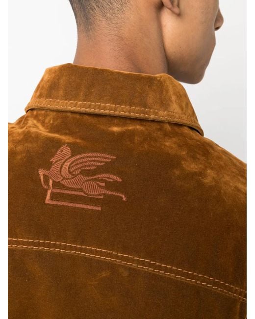 Etro Brown Logo-Embroidered Cotton Jacket for men