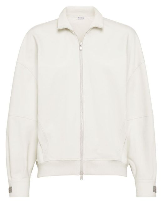 Brunello Cucinelli White Cotton Zipped Sweatshirt