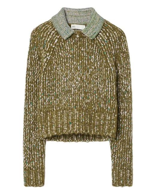 Tory Burch Green Contrasting-Collar Sweater