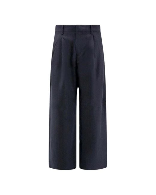 TONYWACK Blue Wide-Leg Pleated Cotton Trousers for men