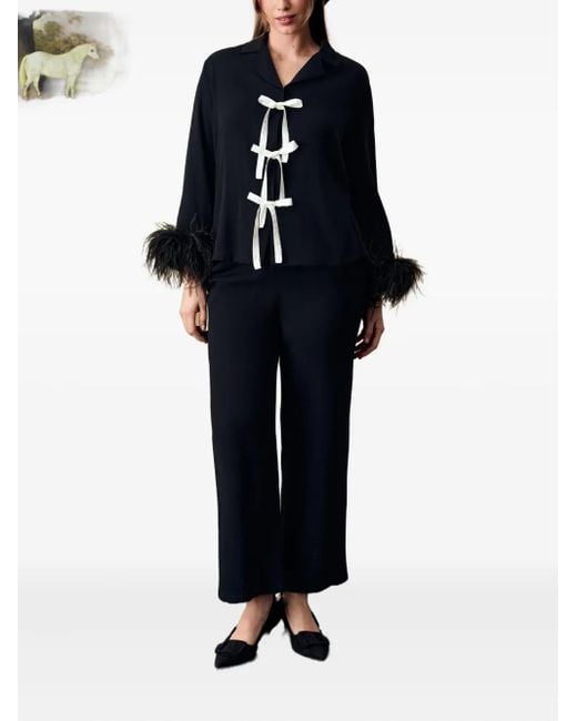 Sleeper Black The Bow Pajama Set With Detachable Feathers