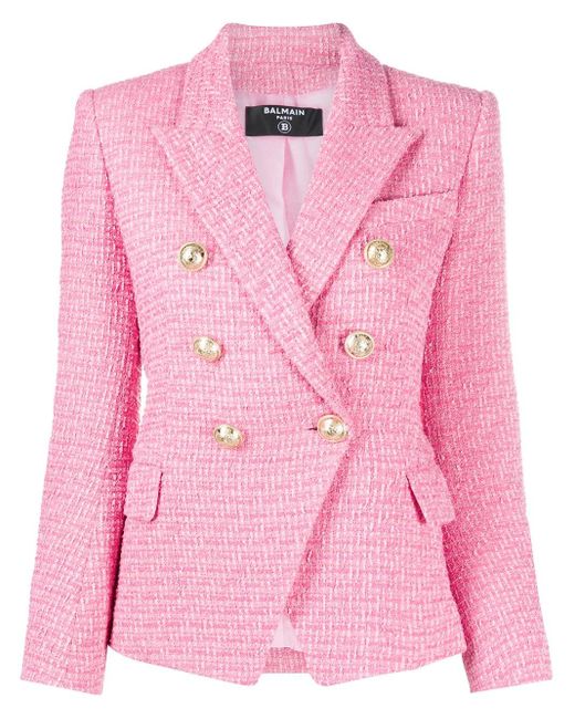 Balmain Pink Doppelreihiger Blazer Aus Woll-twill