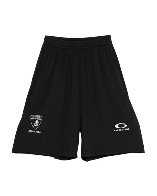 Balenciaga Black Automobili Lamborghini Elasticated-Waist Track Shorts for men