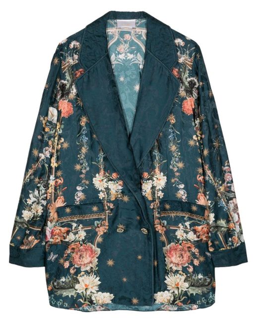 Camilla Blue Floral-print Double-breasted Blazer