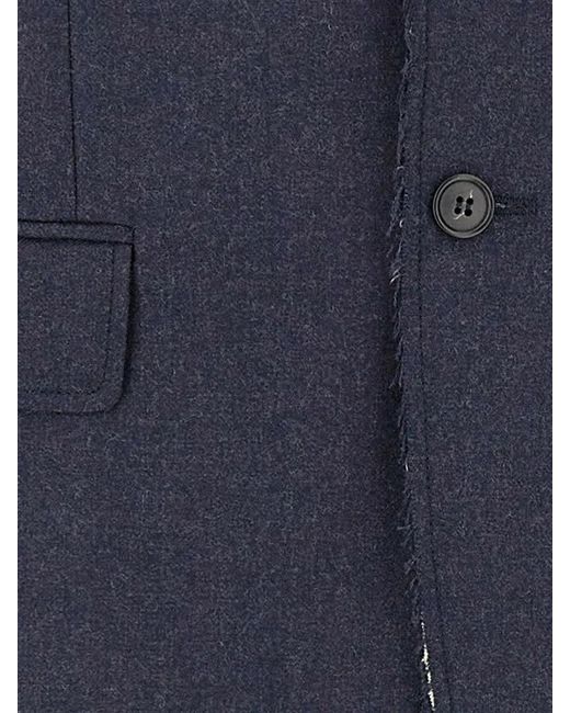 MM6 by Maison Margiela Blue Frayed Single-Breasted Blazer for men