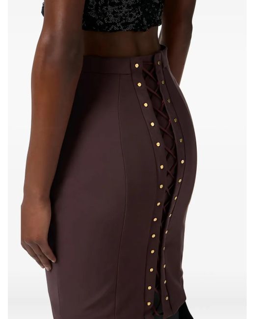 Elisabetta Franchi Purple Logo-Plaque Criss-Cross Skirt
