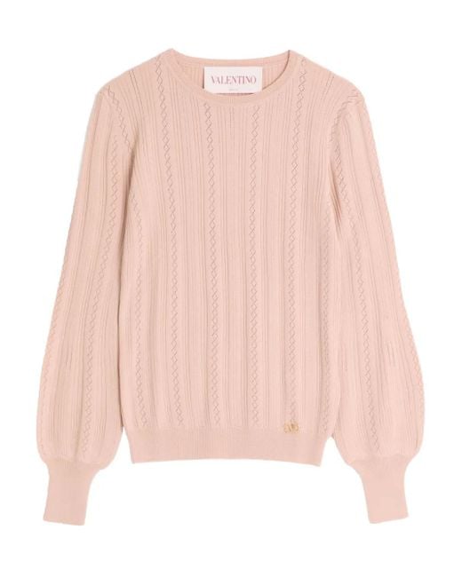 Pull Côtelé À Détail Vlogo Valentino Garavani en coloris Pink