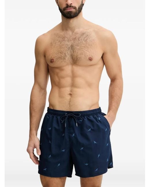Aeronautica Militare Blue Embroidered Drawstring Swim Shorts for men