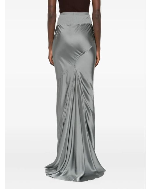 Rick Owens Gray Ribbed-Waistband Draped Skirt