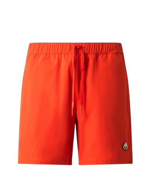 Moose Knuckles Red Logo-Patch Drawstring Swim Shorts for men