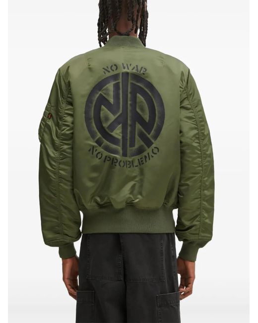 No Problemo Green Zip-Fastening Bomber Jacket for men