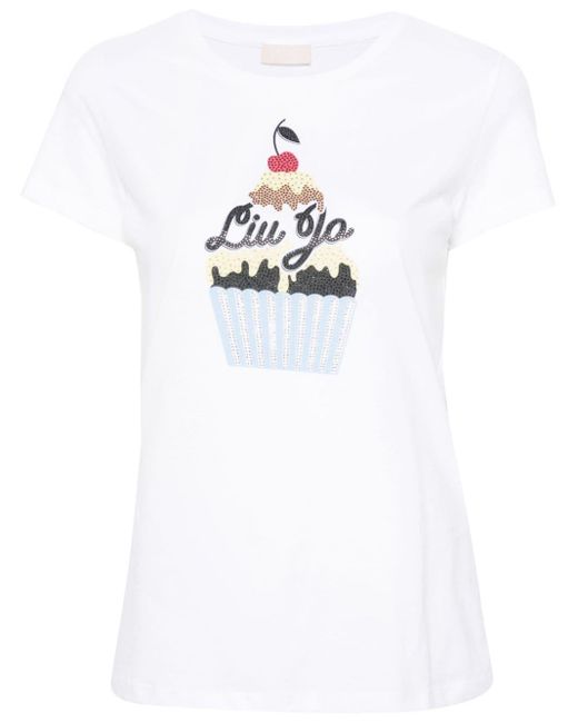 Liu Jo White Rhinestone-embellished Cotton T-shirt