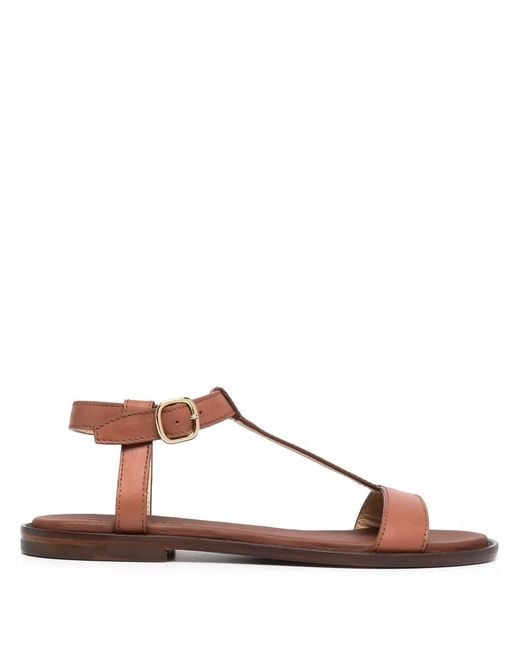 Doucal's Brown T-Bar Leather Sandals