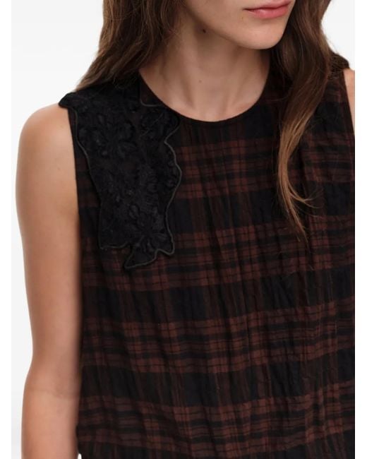 Bimba Y Lola Black Dark Checked Midi Dress With Lace Details
