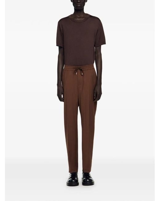 Sandro Brown Elasticated Straight-Leg Trousers for men